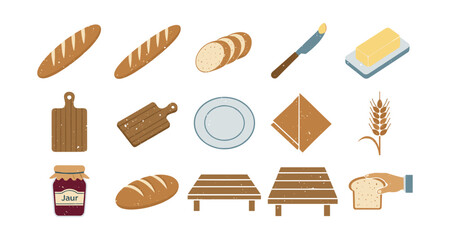 Bakery essentials: bread, utensils, and ingredients collection