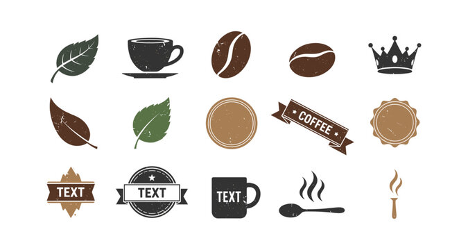 Vintage coffee and tea icons set with text elements in retro style - Powered by Adobe