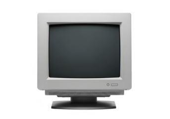 Vintage crt computer monitor isolated, old beige display screen from the past technology era.
