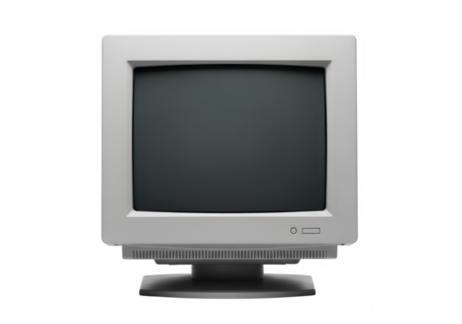 Vintage crt computer monitor isolated, old beige display screen from the past technology era.