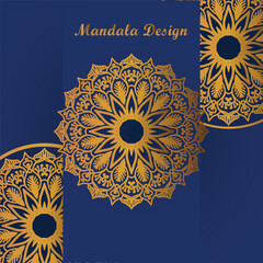 Mandala Design Cover With Intricate Gold Floral Pattern on Deep Blue Background