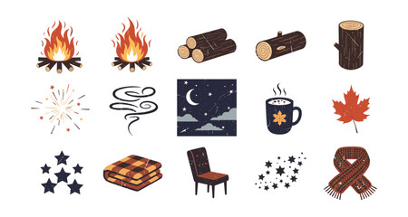 Cozy autumn vibes: campfire, warm drinks, and starry nights