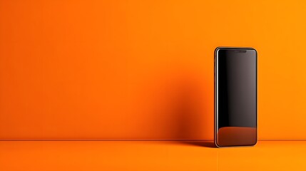 Sleek black rectangular smart device stands upright against a vibrant orange background