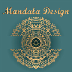 Elegant Gold Mandala Design With Circular Pattern On Teal Background For Art, Decor, And Meditation
