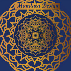 Elegant Gold Mandala Design on Deep Blue Background for Creative, Decorative, and Spiritual Projects