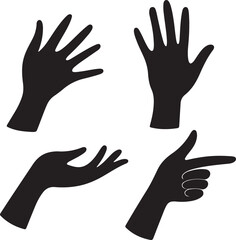 four expressive human hands in different directions silhouette vector
