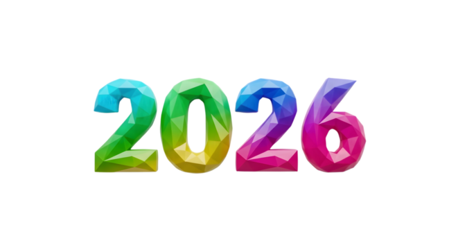 Colorful 2026 new year number isolated on transparent background