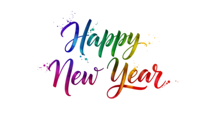 Colorful happy new year text isolated on transparent background
