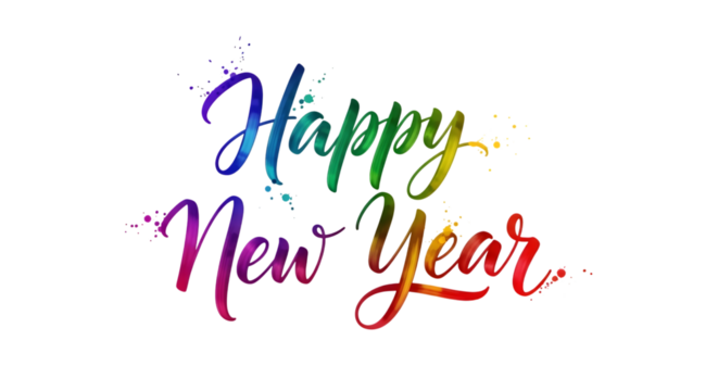 Colorful happy new year text isolated on transparent background