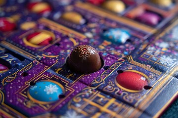 A close-up of an advent calendar on Christmas Eve, with all the doors open and one final chocolate remaining 