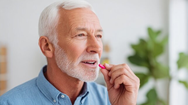 Older man brushing his teeth - Powered by Adobe