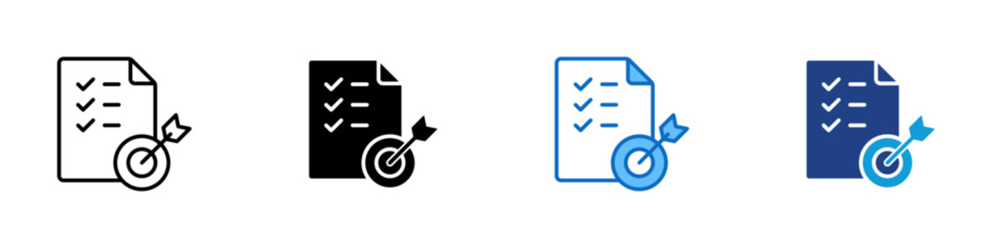 Objective Result Multiple Style Icon Design Vector - checklist with a target symbolizing unbiased evaluation, measurable results, and accurate scientific outcomes