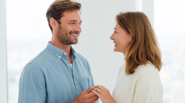 Couple celebrating engagement with a candid moment. - Powered by Adobe