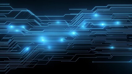 Blue glowing circuit lines on futuristic digital network background with flowing technology pattern - Powered by Adobe