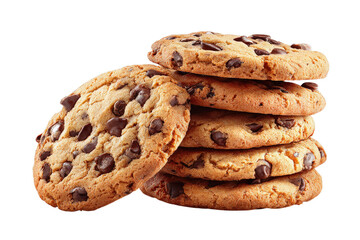 Stacked Chocolate Chip Cookies: Delight in this close-up of a stack of freshly baked chocolate chip cookies. A tempting treat, each cookie is generously studded with rich chocolate.