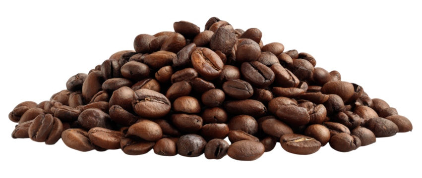 Roasted Coffee Beans: A close-up showcases a pile of freshly roasted coffee beans, capturing the rich texture and aroma, ready to be brewed into a perfect cup.