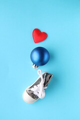 Merry Christmas and happy new year concept. Christmas Bauble and heart.