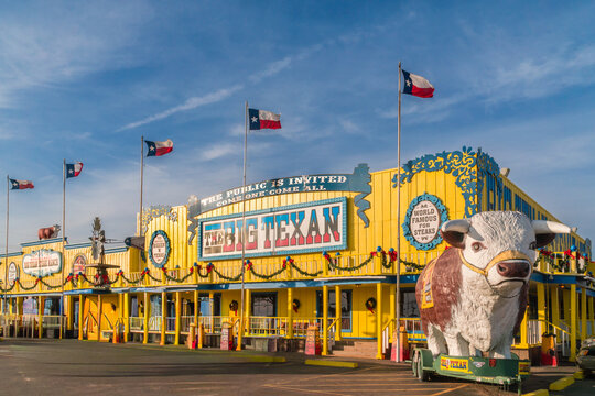 Amarillo, TX, US - November 15, 2025:  The iconic Big Texan Steak Ranch which is home of the 72 oz steat in southwestern United States.
