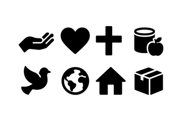 Obraz premium Charity and community symbols: heart, globe, and dove icons