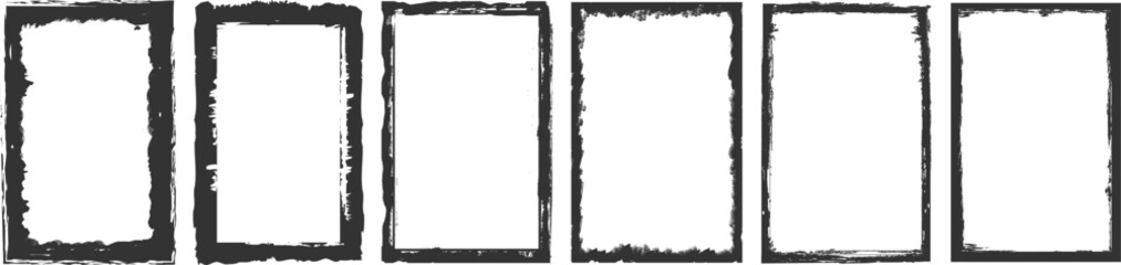 &ldquo;Set of grunge rectangular frames with rough distressed borders and textured brushstroke edges, perfect for posters, flyers, scrapbooking pages, photo overlays, digital design projects, artistic layou