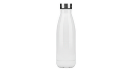 white metal water bottle mockup with silver cap for beverages isolated on transparent background png