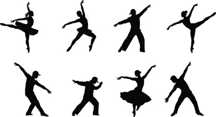Dance silhouette, ballet dancer, modern dancer, hip hop, contemporary style, artistic movement, performing arts, male dancer, female dancer, choreography