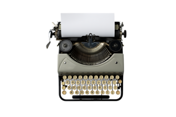 An antique typewriter with a blank sheet of paper is ready for writing.
