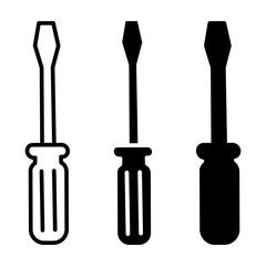 Flathead screwdriver outline solid icon set