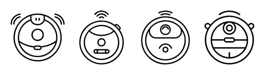 Robot vacuum cleaner evolution line art vector illustration for smart home appliance design icon