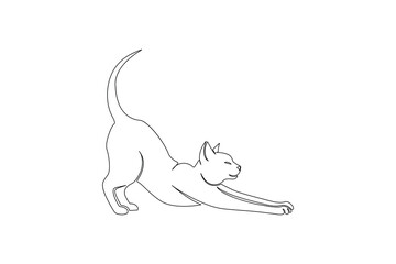 One line sketch of a cat stretching forward in a graceful pose