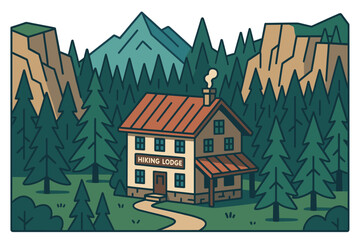 Cozy mountain lodge in scenic forest landscape with rustic charm