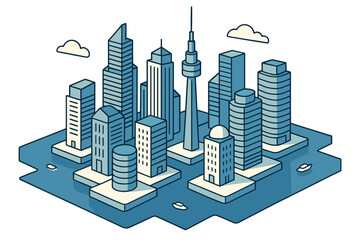 Fototapeta premium Modern isometric cityscape with skyscrapers and urban islands