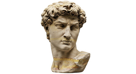 Michelangelo s David head sculpture PNG isolated on transparent background, Renaissance art statue for historical and cultural design projects