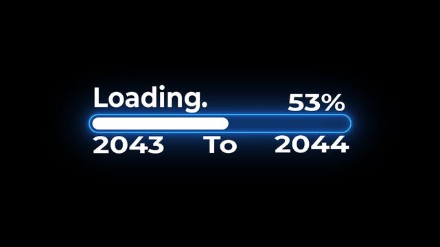 Loading bar from 2043 to 2044 new year transfer animation. New year 2044 loading bar animation Year changing from 2043 to 2044. Almost reaching New Year on black background.