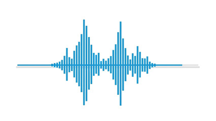 Blue sound wave or audio spectrum visualization on a white background.