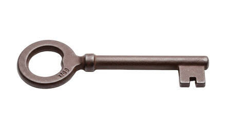 Antique iron key isolated PNG, vintage metal lock opener for security and historical collections on transparent background