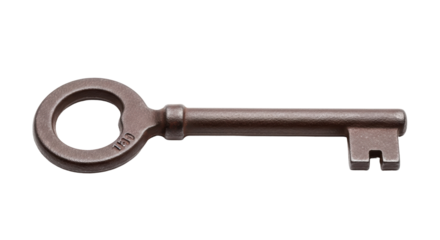 Antique iron key isolated PNG, vintage metal lock opener for security and historical collections on transparent background