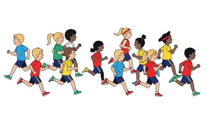 Children running race competition in a sports event for fun and fitness.