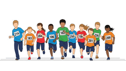 Children sprinting in a race with determination and focus on the finish line.