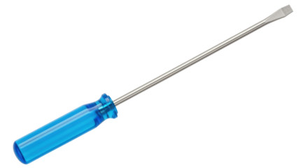Slotted screwdriver with blue handle isolated PNG, hand tool for repair and construction on transparent background