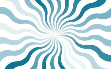Blue sunburst lines on white Background. Light sun rays pattern. Vintage stripes radial wallpaper for poster, banner, advertising backdrop, comic or circus scene.