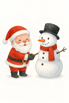 Cute Santa Snowman Watercolor Greeting