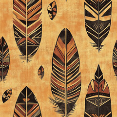 Abstract pattern of decorative feathers on a textured orange background  