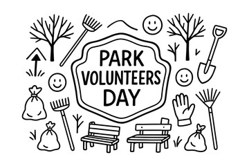 Park volunteers day doodle: celebrate community and nature in simple black line art