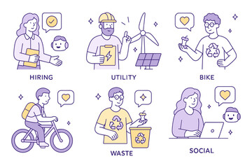 Fototapeta premium Eco-friendly lifestyle concepts with renewable energy and recycling in modern linear design