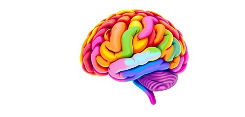 Vibrant, colorful brain illustration on white,   brainpower,  illustration