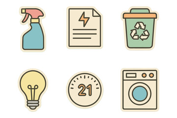 Eco-friendly icons: recycling, conservation, and energy efficiency in pastel colors