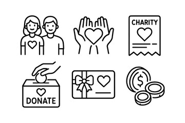 Minimalist charity icons collection for donation and volunteering