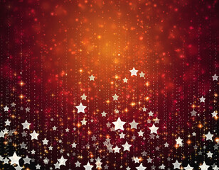 Red Christmas background with stars and snowflakes holiday winter design illustration lights glitter celebration pattern card