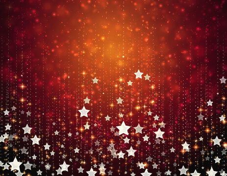 Red Christmas background with stars and snowflakes holiday winter design illustration lights glitter celebration pattern card